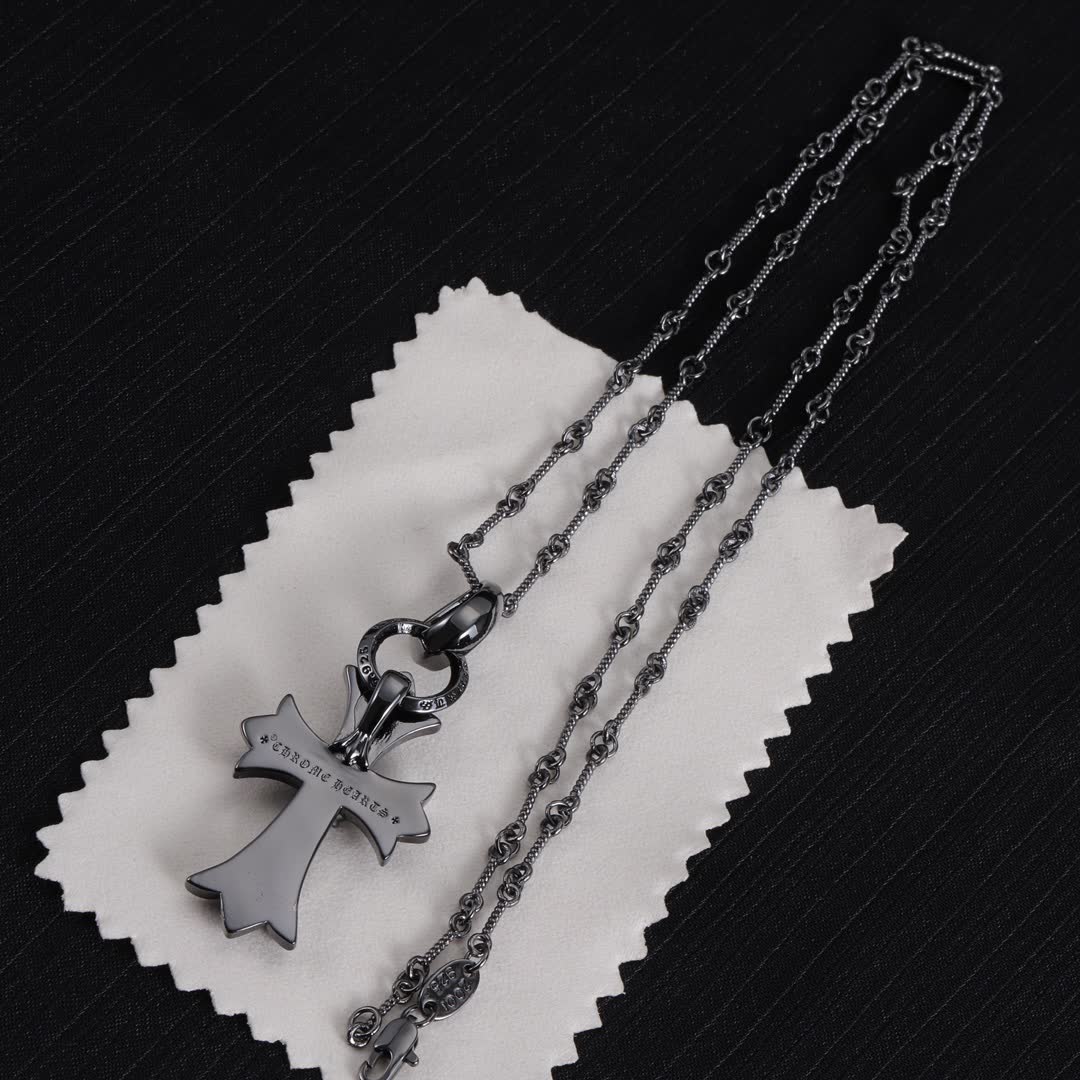 Chrome Hearts Chromatic Hearts Silver Cross Pendant with Diamonds